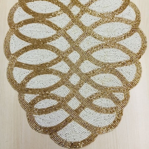 Gold and White Handmade Beaded Runner - Etsy