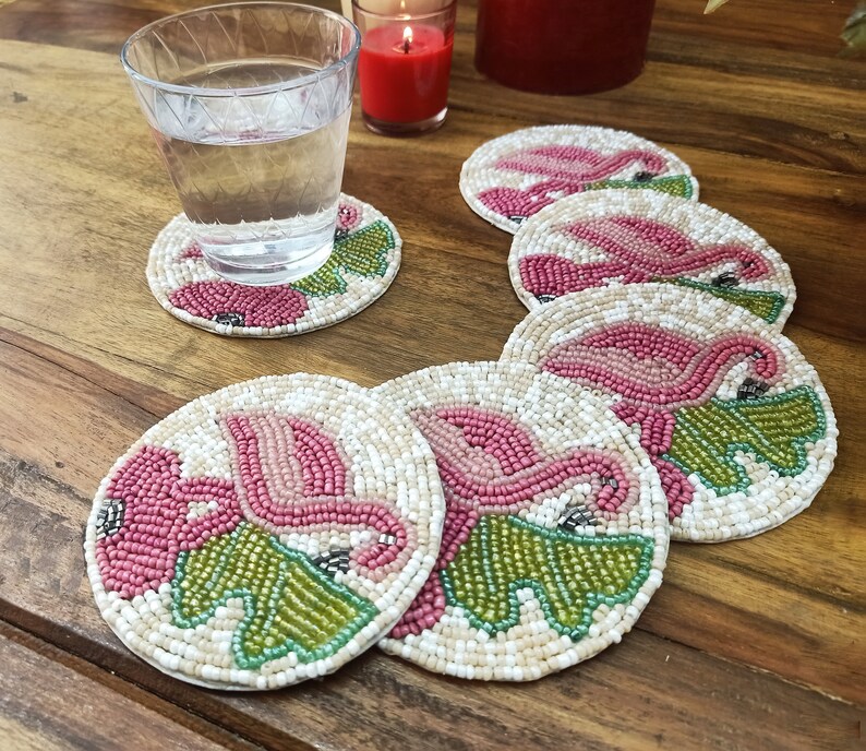 PDHCOLLECTIONS Flamingo Beaded Coasters