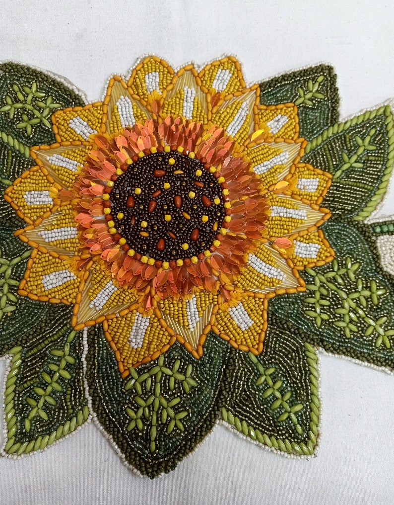 Sunflower Beaded Table Runner Handmade Beaded Runner Etsy