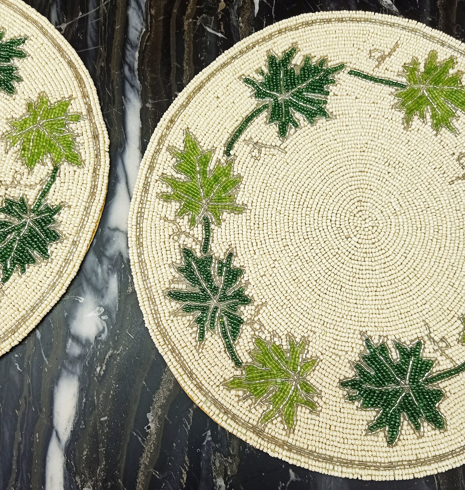 Handmade Beaded Placemat// Leaves Design // Living Room Table Etsy