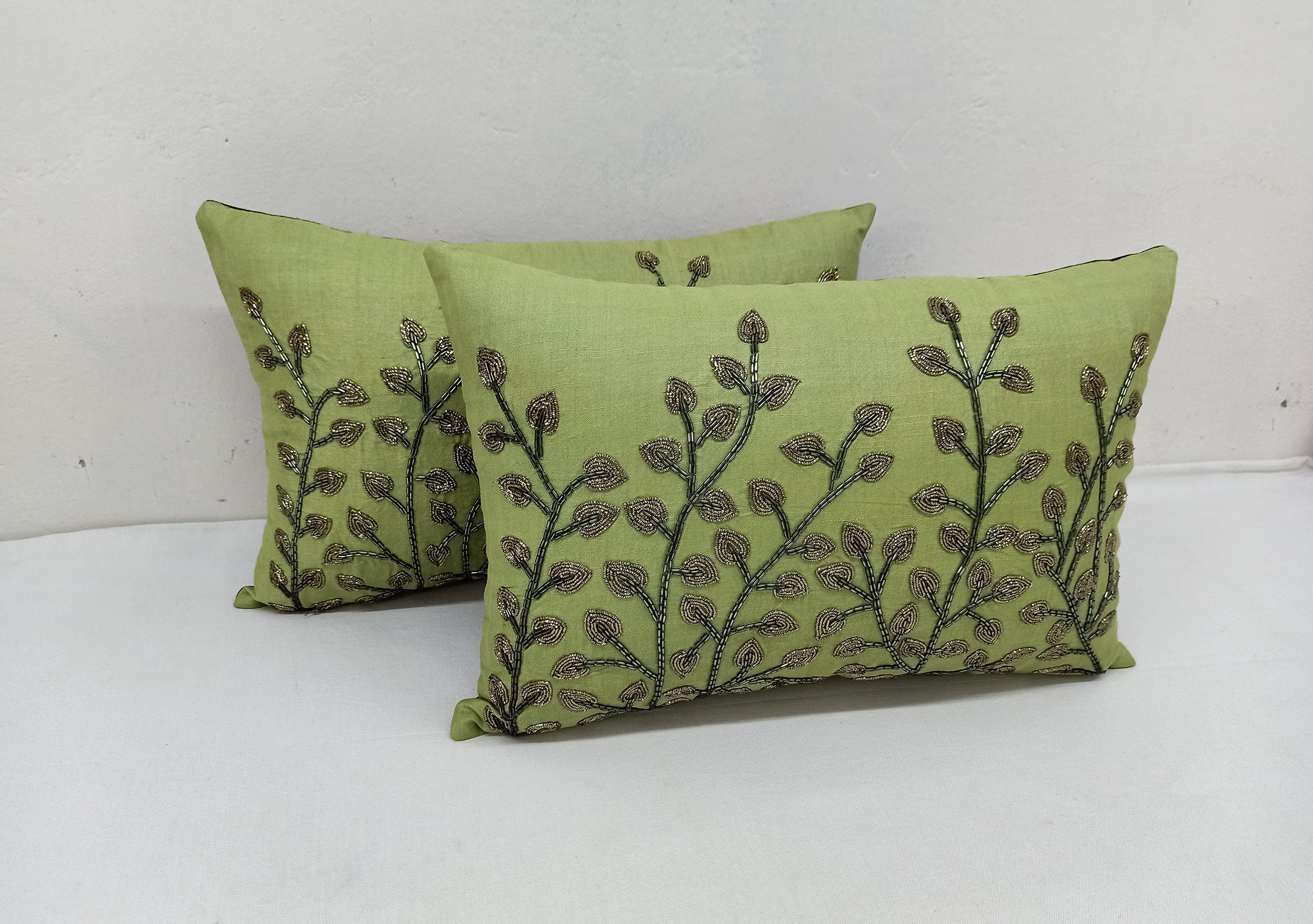 A Set of 2 Handmade Olive Green Pillow Covers Etsy