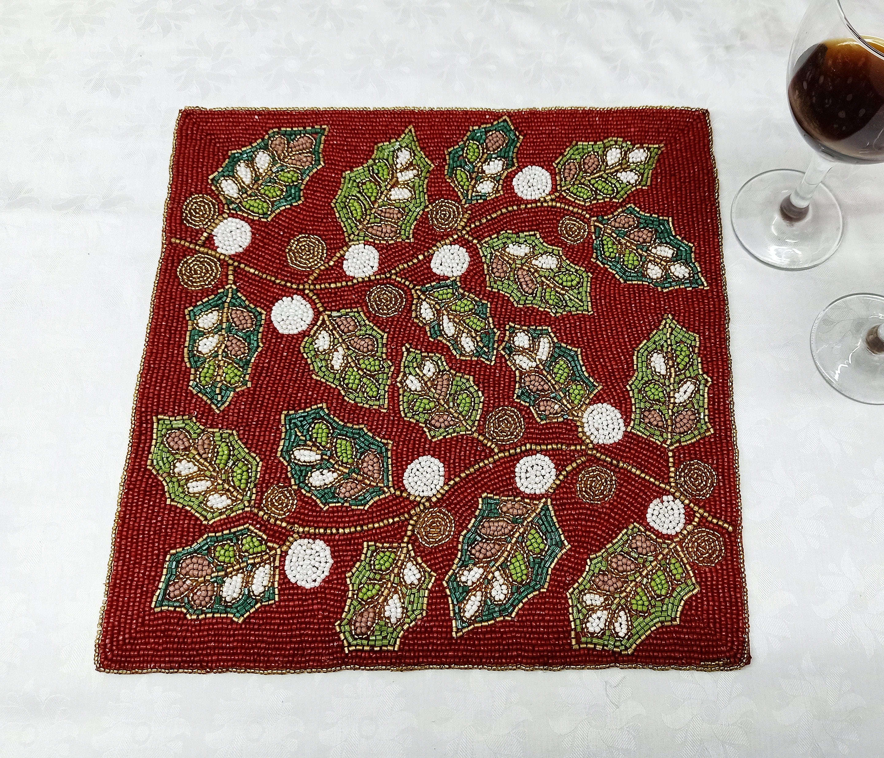 Handmade Square Beaded Placemat Etsy UK