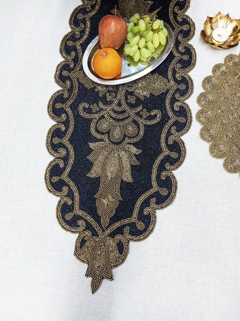 Handmade Black & Gold Beaded Table Runner - Etsy