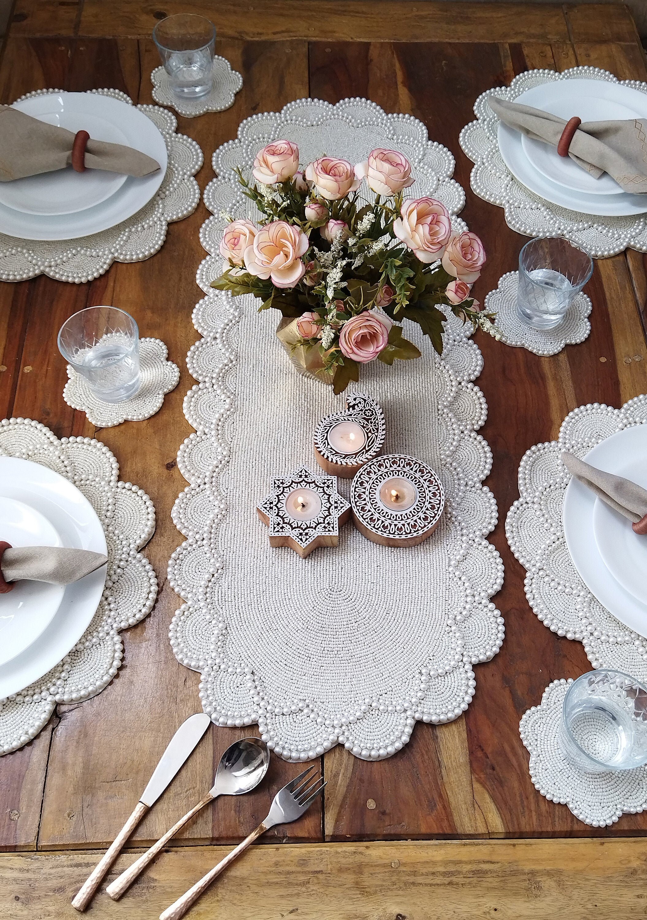 Handmade Pearls Beaded Table runner Matching placemats and Etsy