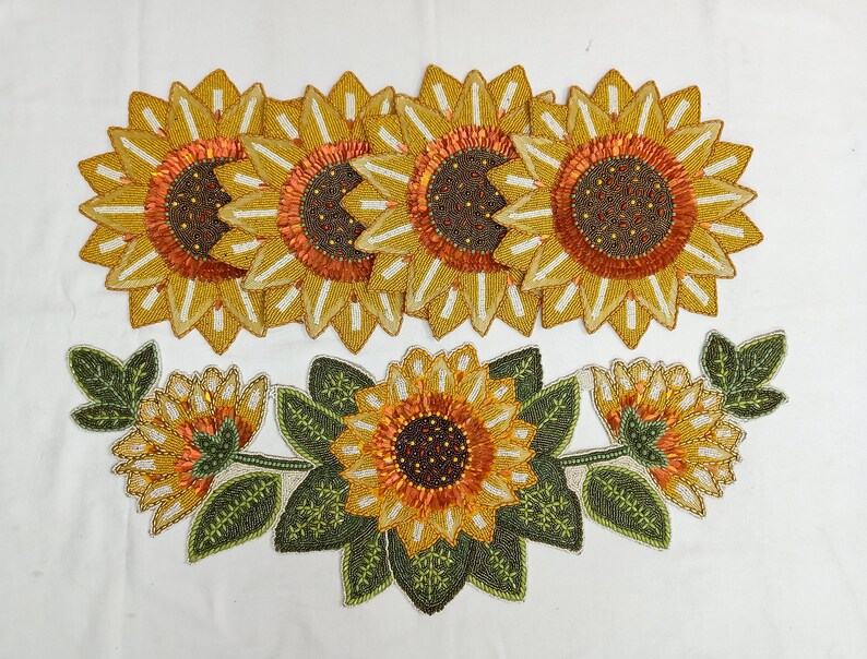 Sunflower Beaded Table Runner Handmade Beaded Runner Etsy