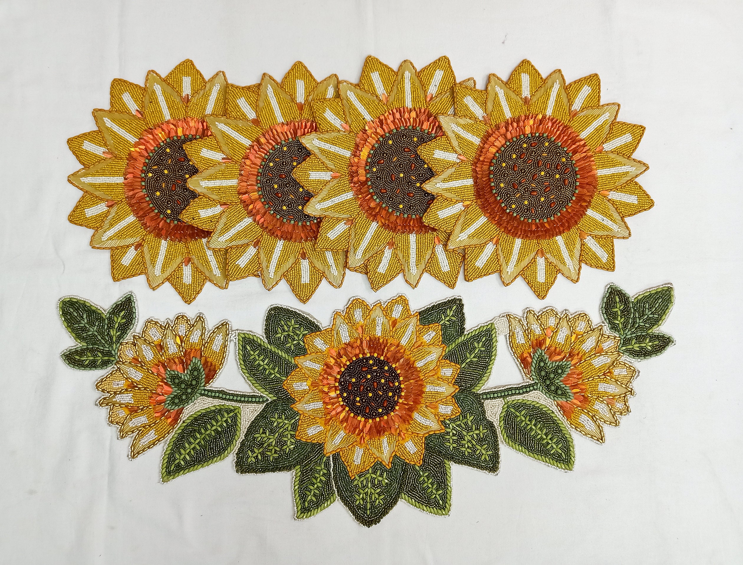Sunflower Beaded Table Runner Handmade Beaded Runner Etsy