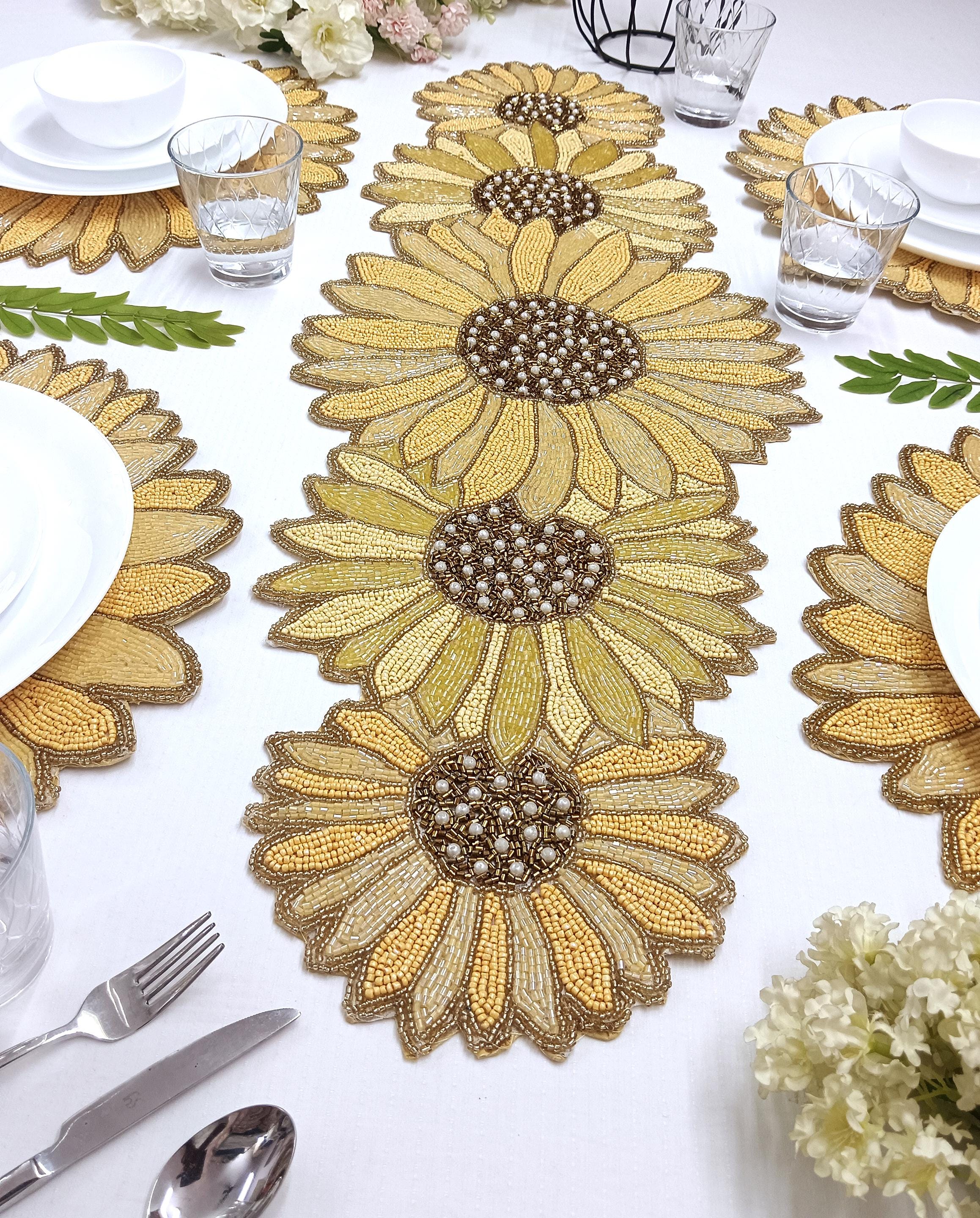 Handmade Sunflower Beaded Table Runner: Summer Dining Decor - Etsy
