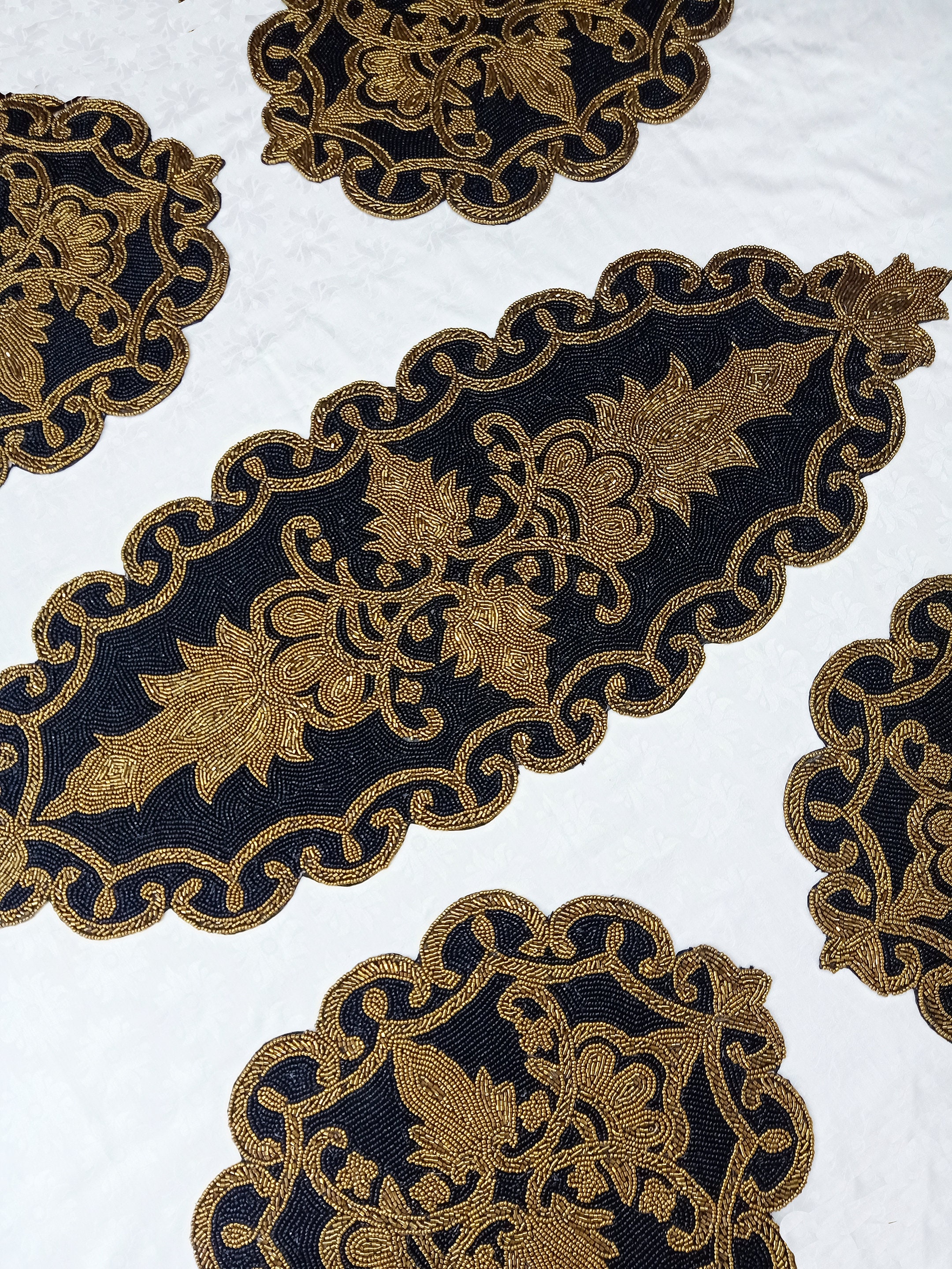 Handmade Black & Gold Beaded Table Runner - Etsy