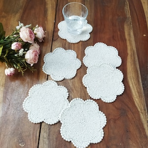 Handmade off-white pearl beaded coasters - Set of 6