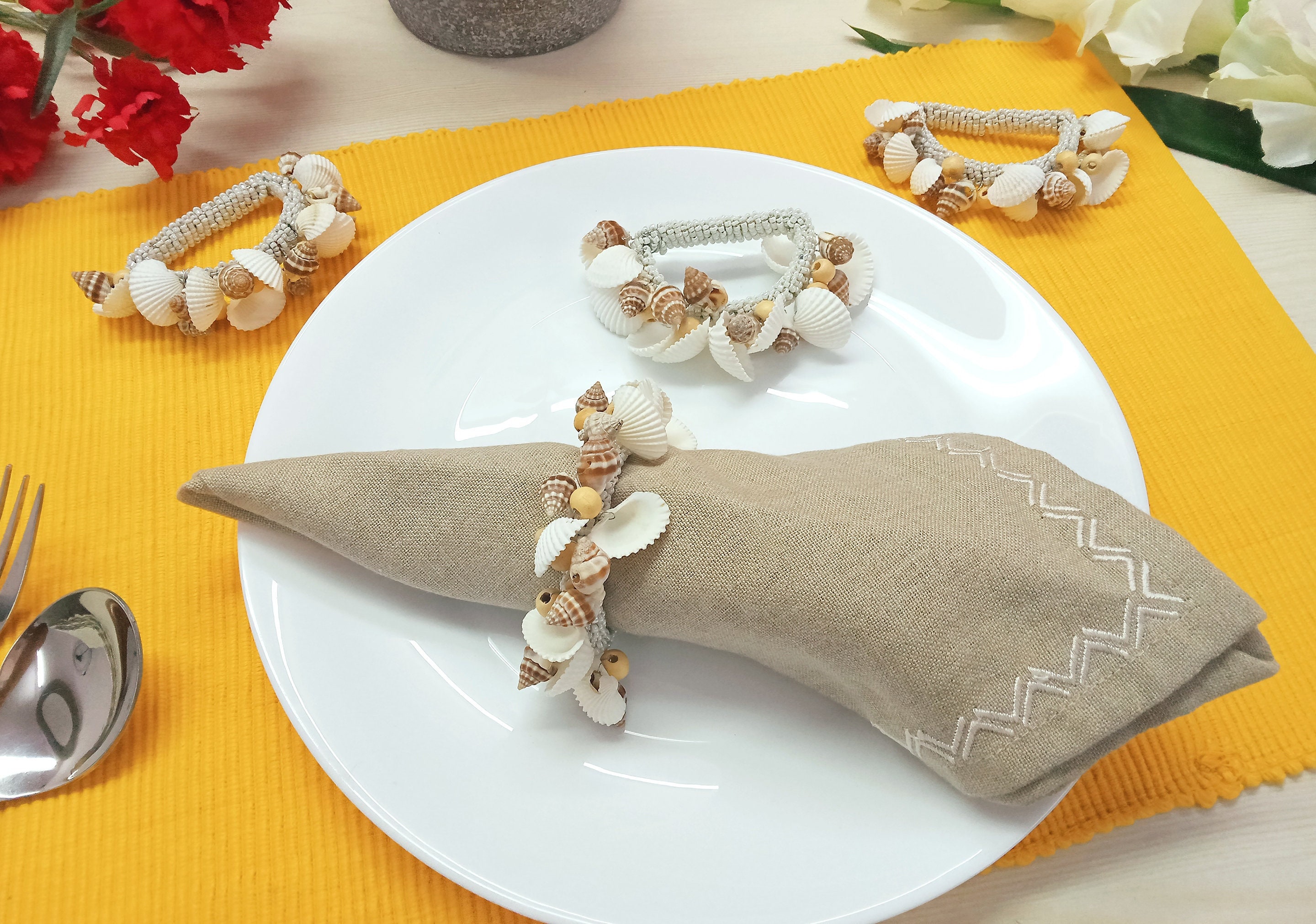 Set of 4 Shells Beaded Napkin Rings - Etsy