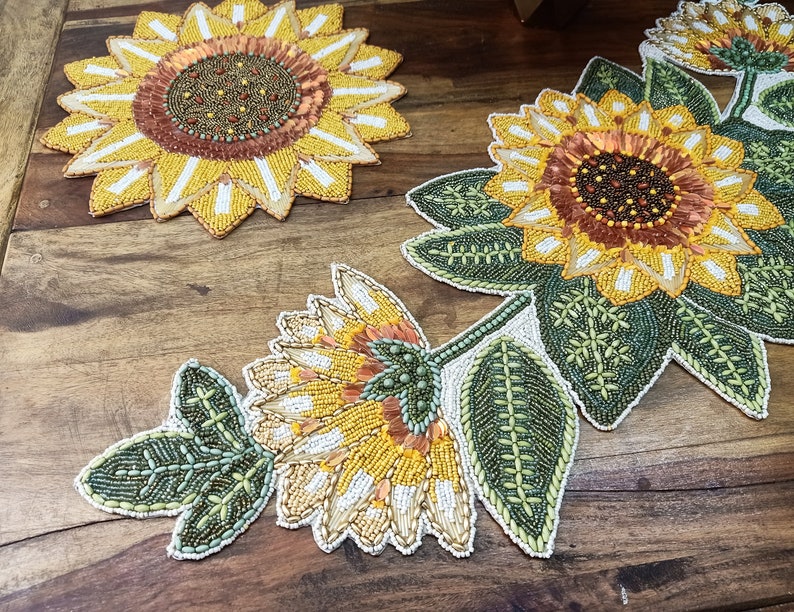 Sunflower Beaded Table Runner Handmade Beaded Runner Etsy