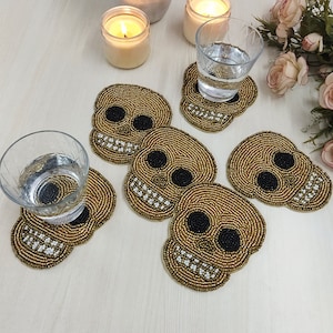 Gold Skull Beaded Coaster - Set of 6