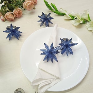 Blue Crystal Beaded Napkin Rings: Handmade Set of 4