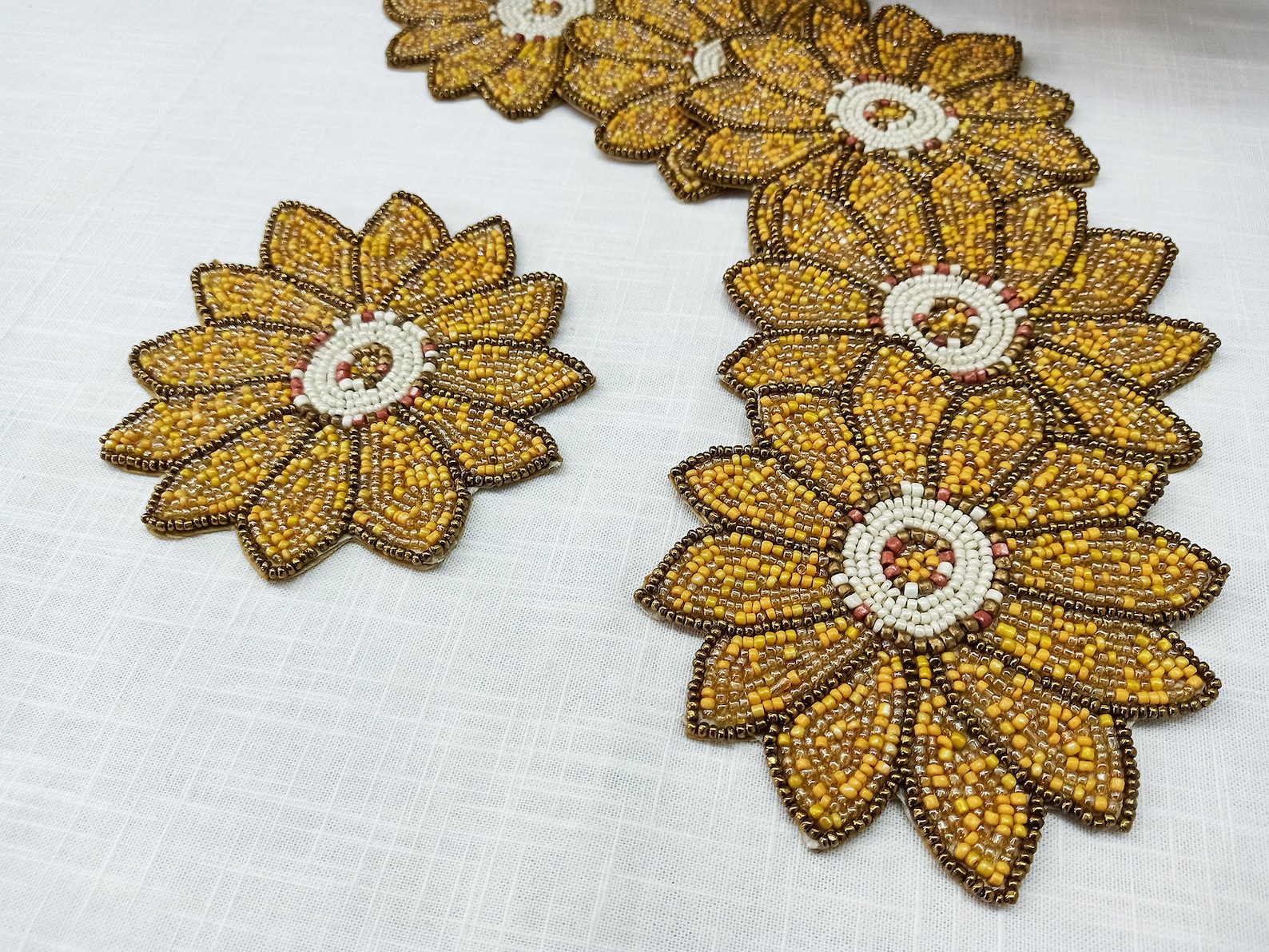 Handmade Yellow Sunflower Shape Beaded Coasters Set of 6 Etsy