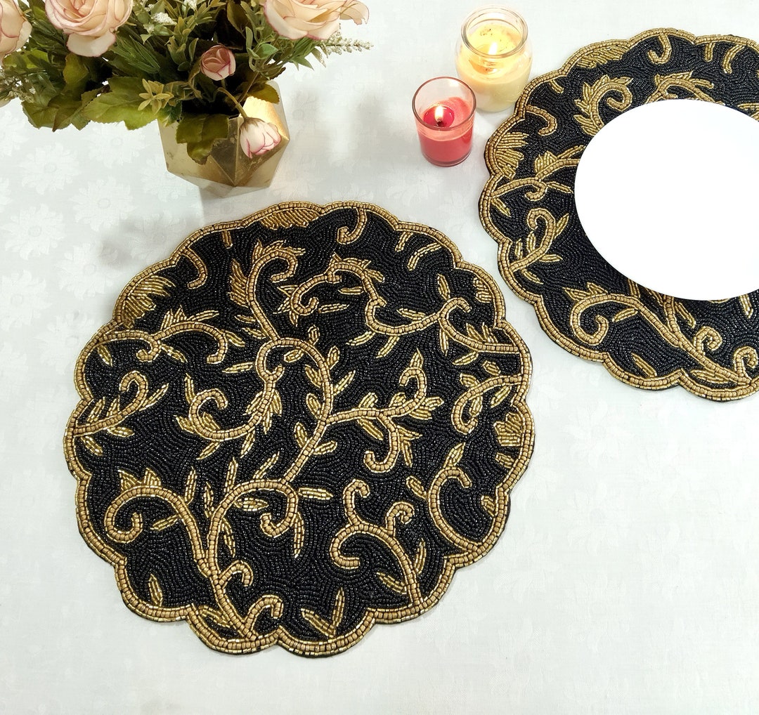 Handmade Black & Gold Beaded Placemat Etsy