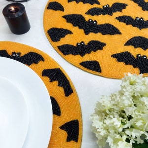 Handmade Halloween Bats Round Beaded Placemat image 3