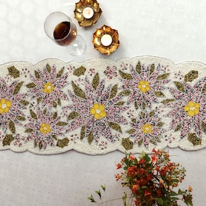 Multicolor Handmade Beaded Flowers Table Runner