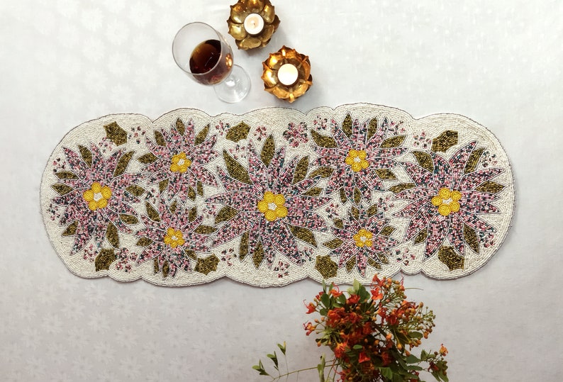 Multicolor Handmade Beaded Flowers Table Runner - Etsy