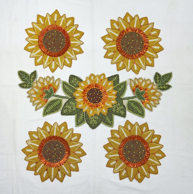 Sunflower Beaded Table Runner Handmade Beaded Runner Etsy