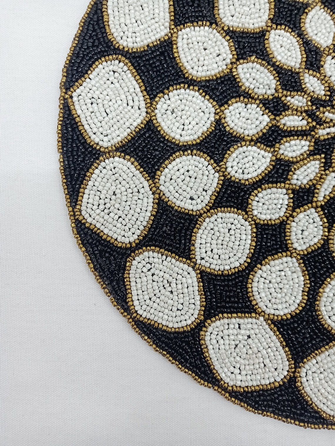 Hand made Black white Beaded Placemat // Living room table Etsy