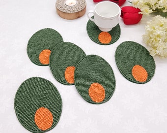 Set of 6 handmade beaded olive coasters