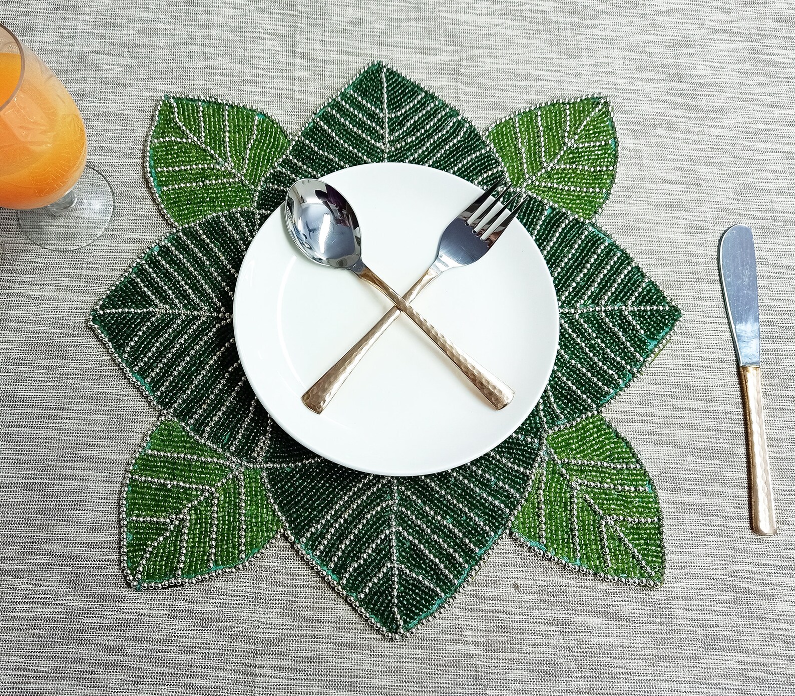 Handmade Green Leaf Beaded Placemat Etsy