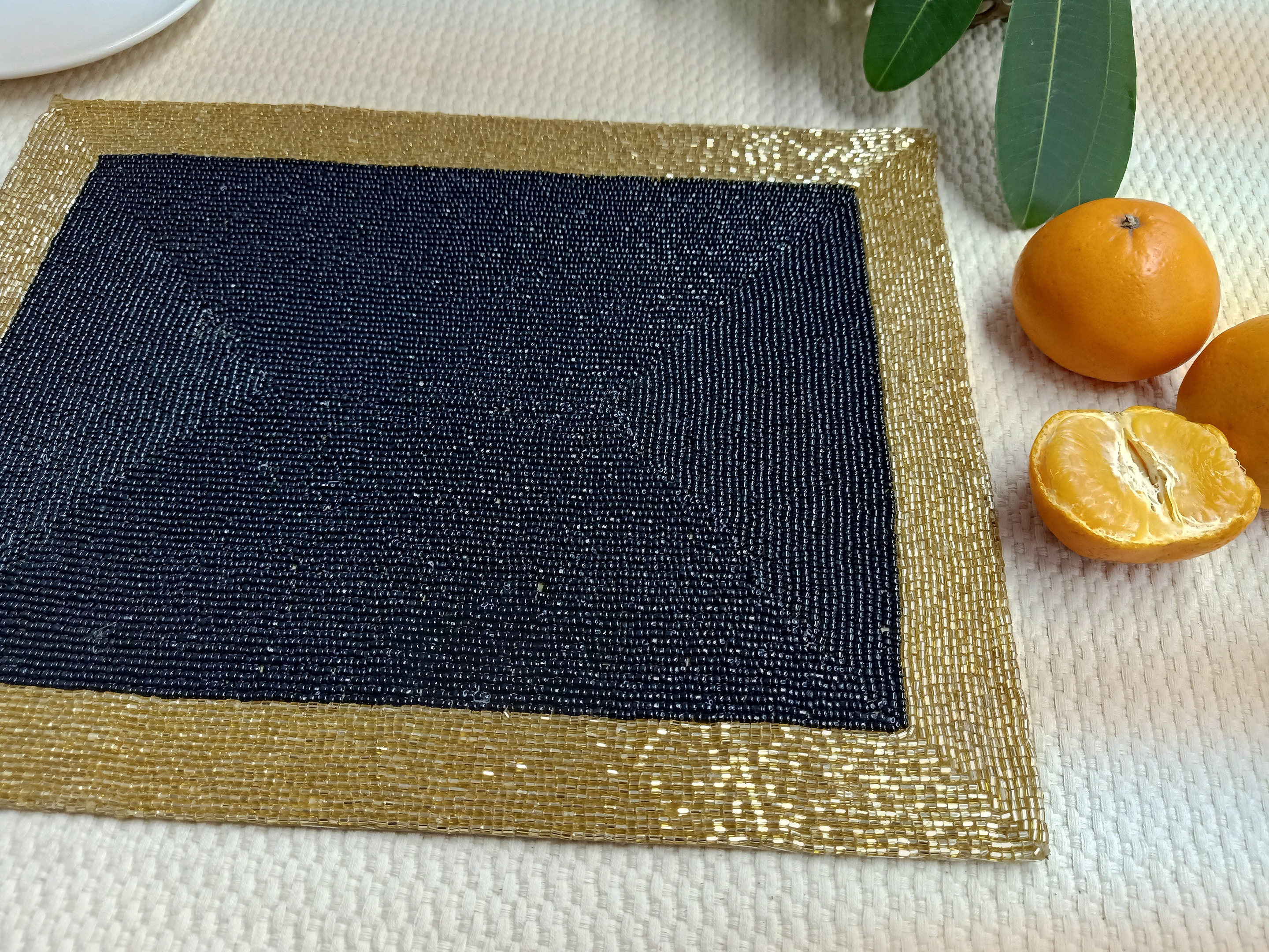 Handmade Black and Gold Beaded Placemat Etsy