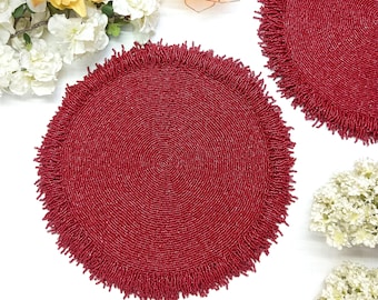 Red Handmade Beaded Placemats