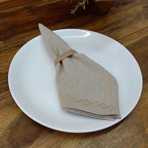 Set of 6 Natural linen napkins with embroidery