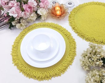 Lemon yellow handmade beaded placemats