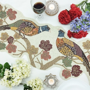 Pheasant Birds Handmade Beaded Table Runner