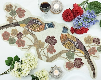Pheasant Birds Handmade Beaded Table Runner