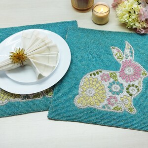 Handmade Bunny Beaded Table Placemat. Easter Table décor