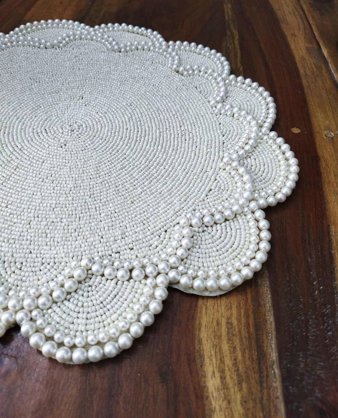 Handmade Pearl Table Placemat // Beaded Charger // Offwhite Etsy