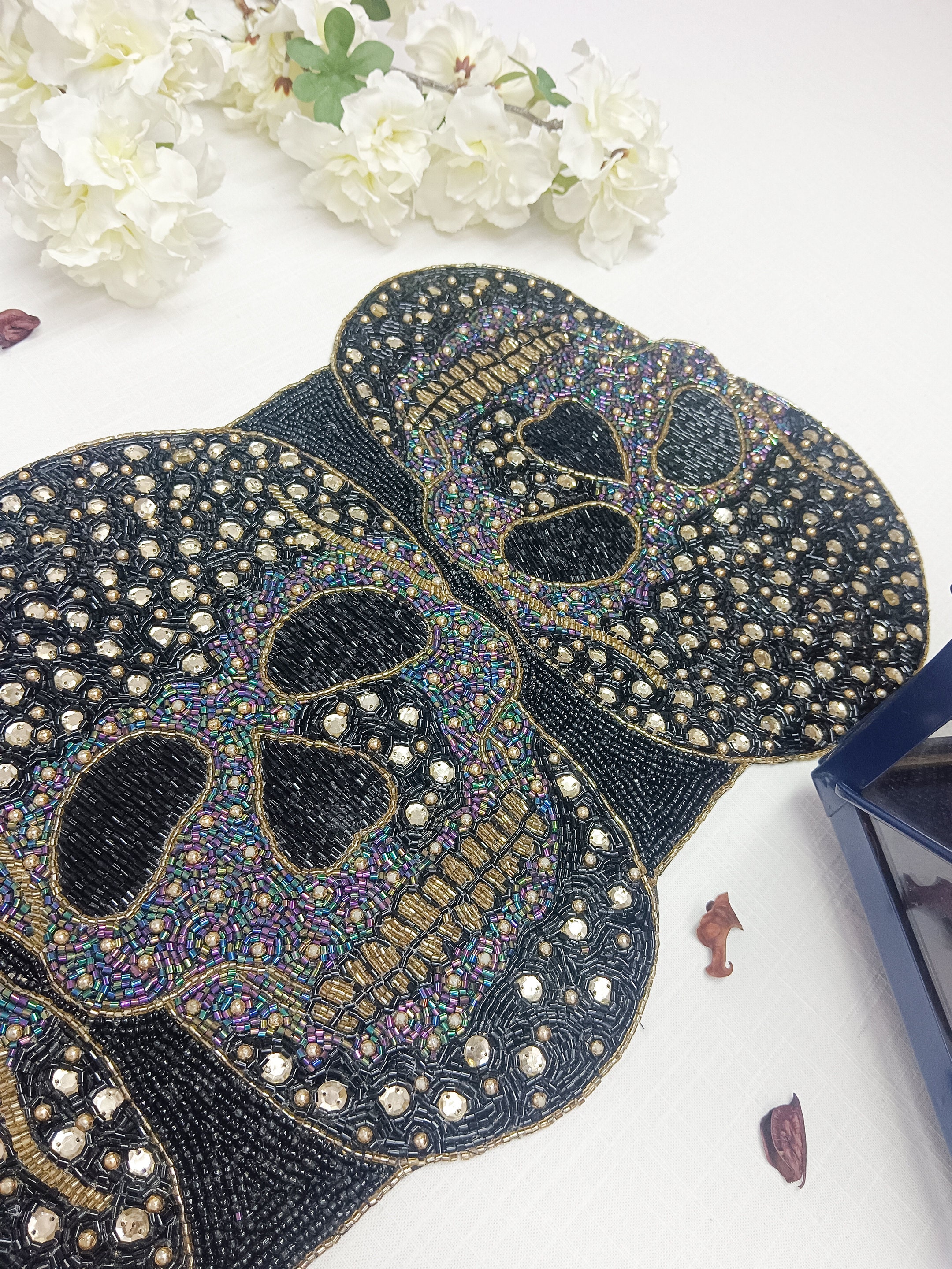 Decorative Black Skulls Handmade Beaded Table Runner - Etsy