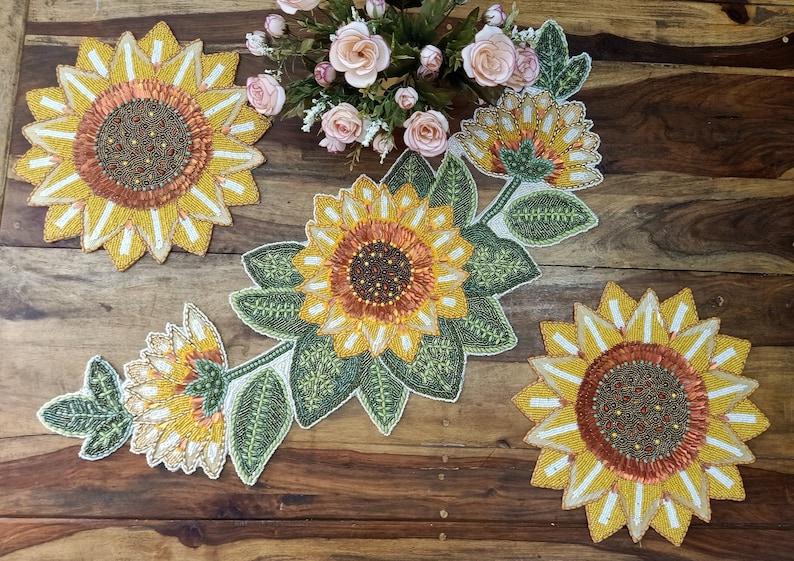 Sunflower Beaded Table Runner Handmade Beaded Runner Etsy