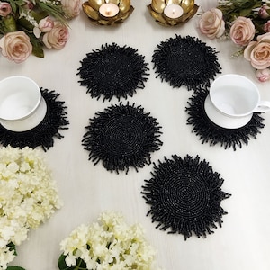 Black Beaded Coaster - Set of 6