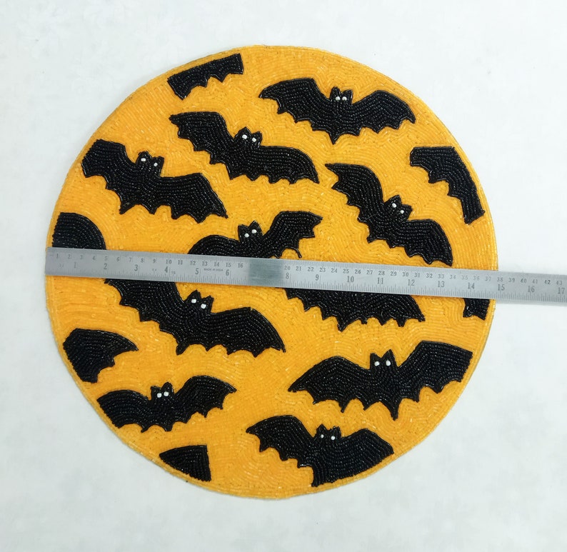 Handmade Halloween Bats Round Beaded Placemat image 7