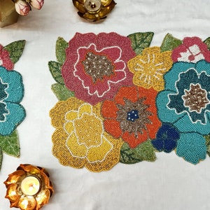 Handmade Multicolored flowers Beaded Placemat