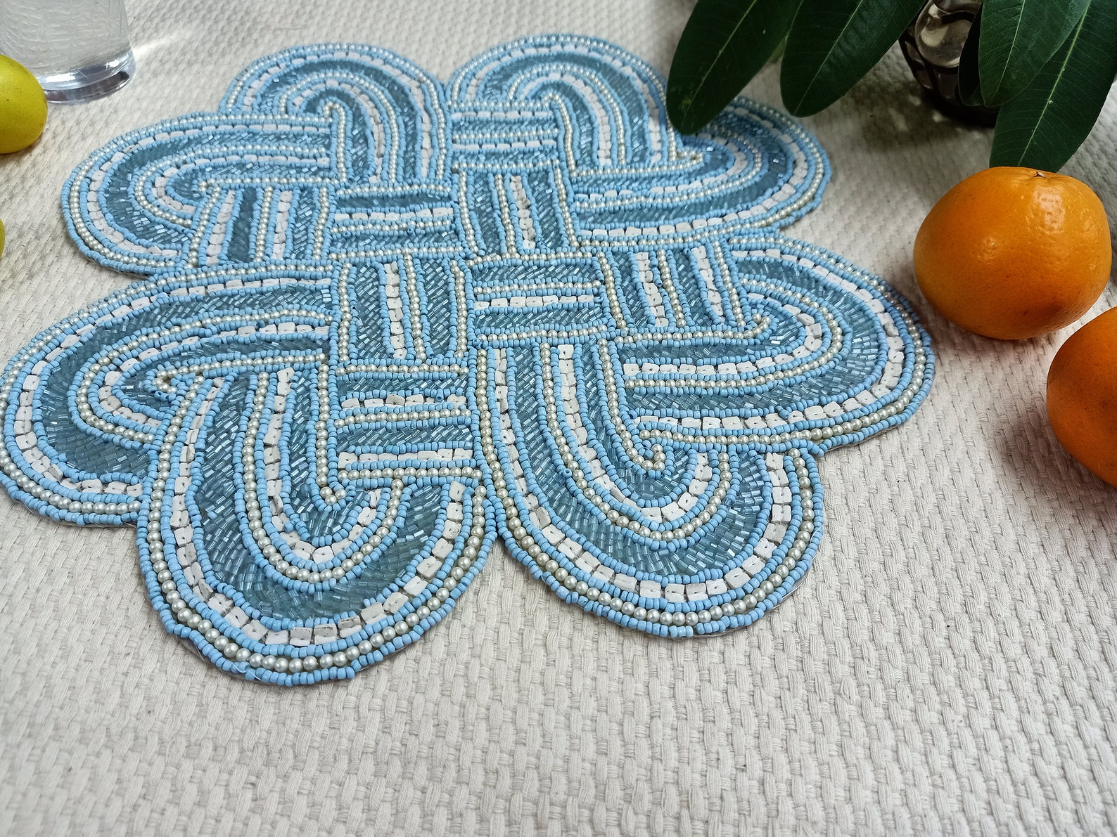 Handmade Aqua Blue Celtic Knot Beaded Table Runner Placemats Etsy