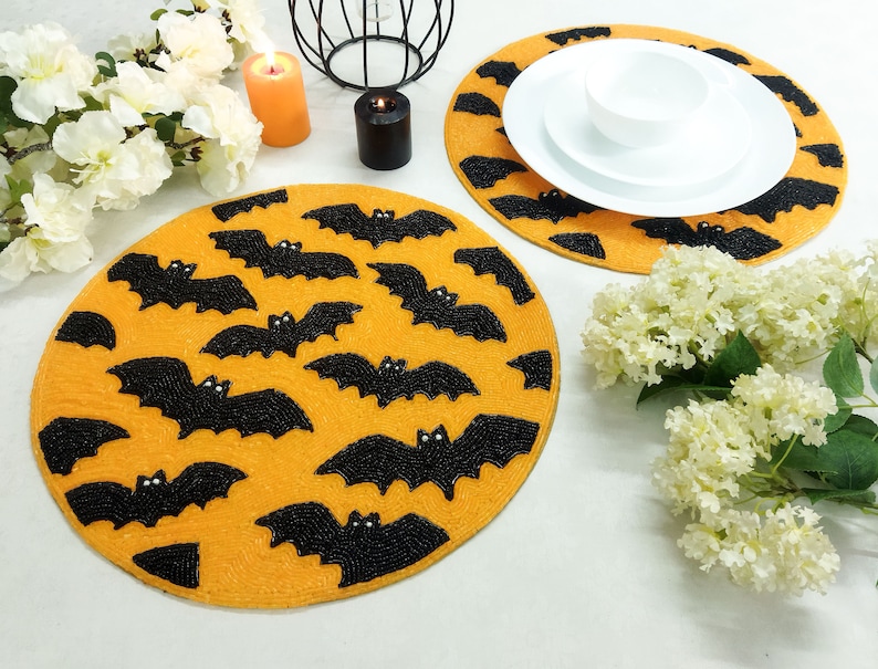 Handmade Halloween Bats Round Beaded Placemat image 2