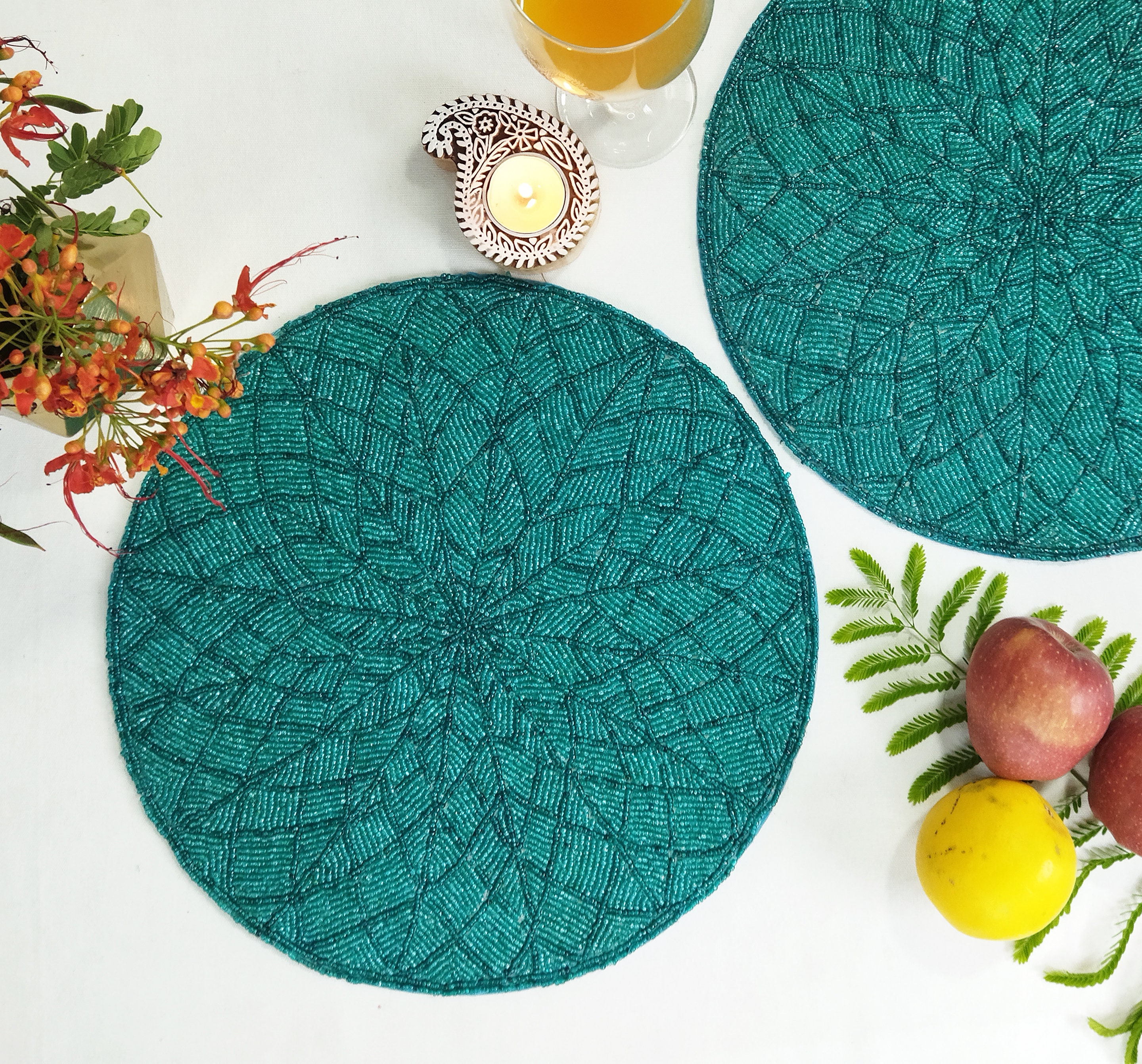 Turquoise Handmade Beaded Placemat Etsy