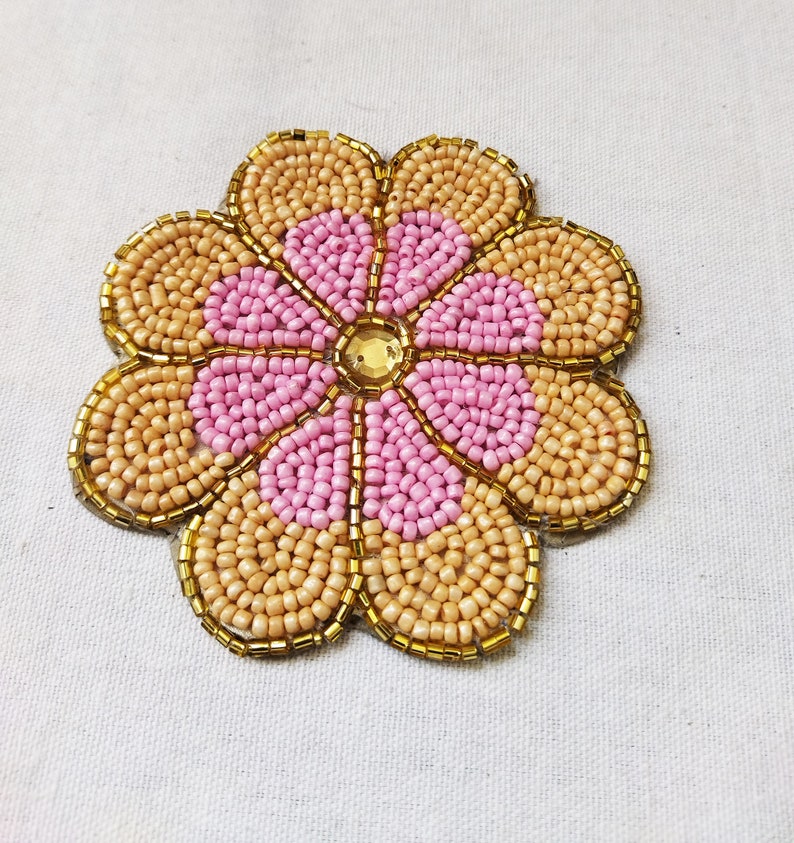 Handmade peach flower shape beaded coasters Set of 6 image 4