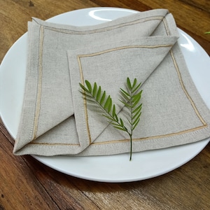 Set of 6 natural linen napkins with embroidery