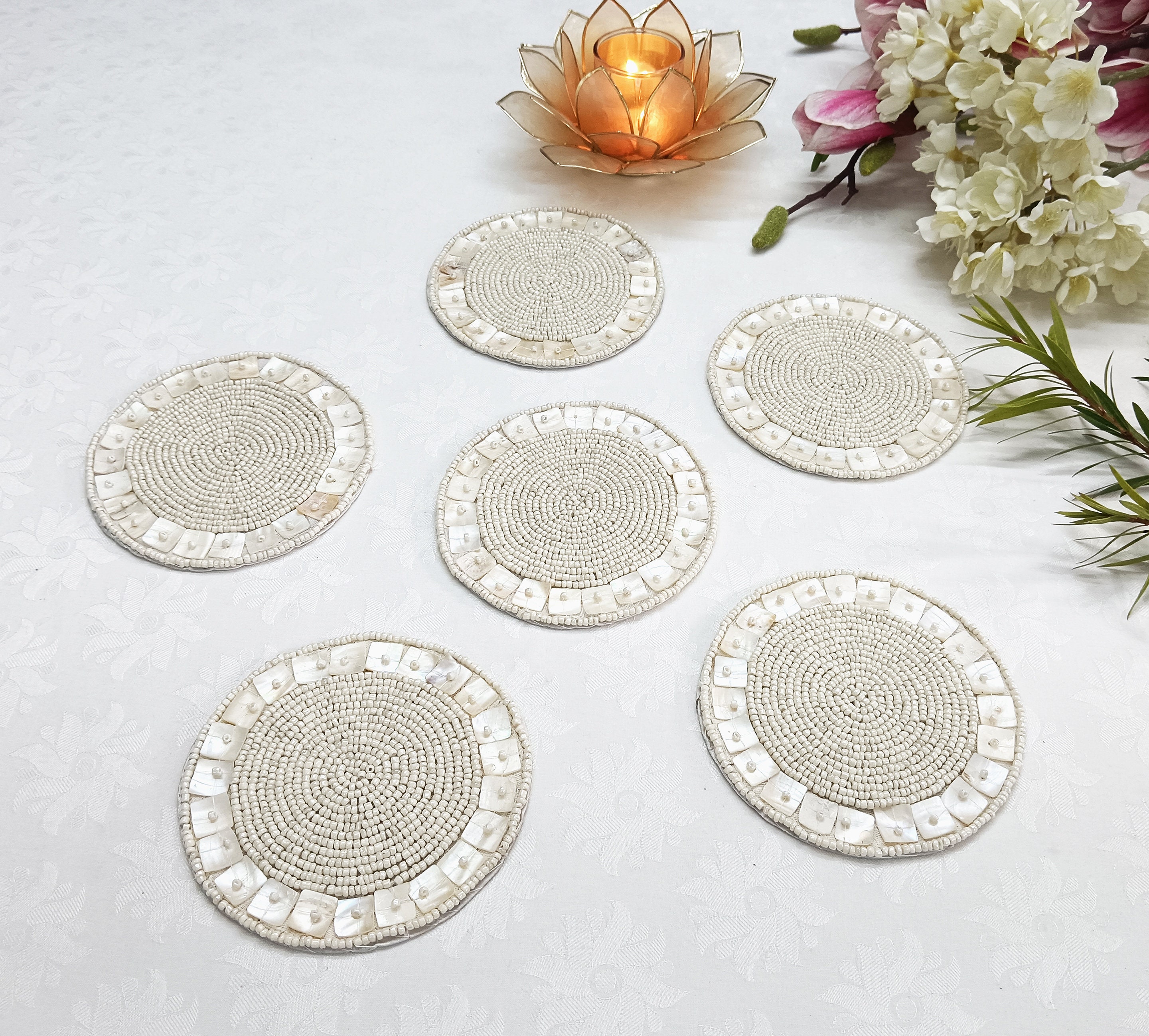 Set of 6 Handmade Mother of Pearls(mops) Beaded Coasters - Etsy