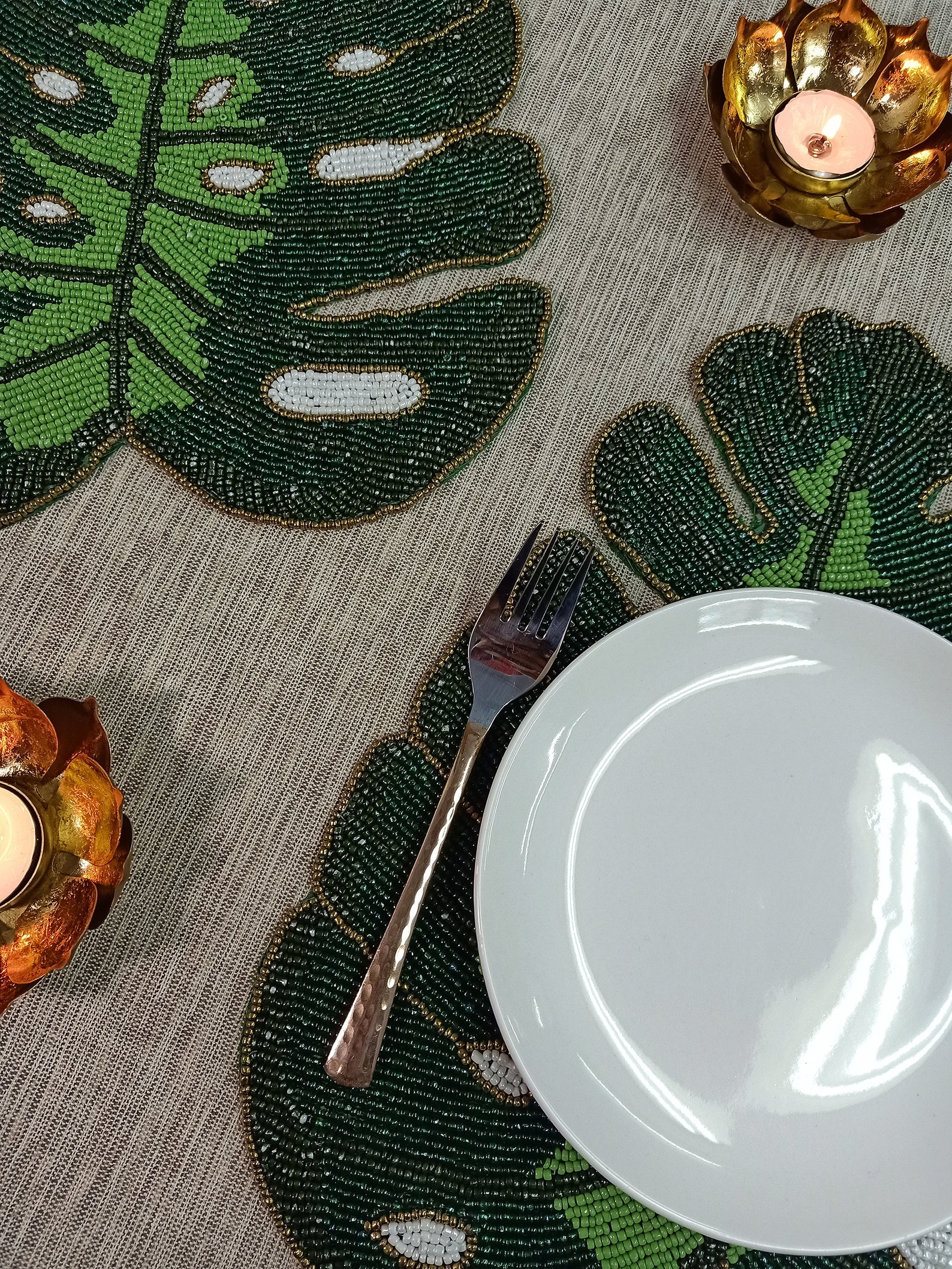 Handmade Green Palm Leaf Beaded Placemat Etsy