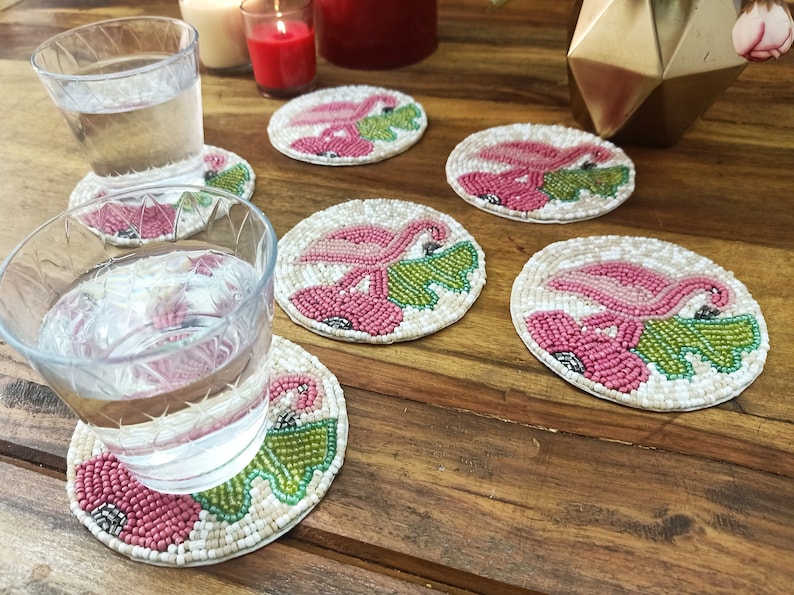 PDHCOLLECTIONS Flamingo Beaded Coasters - Thumbnail 3