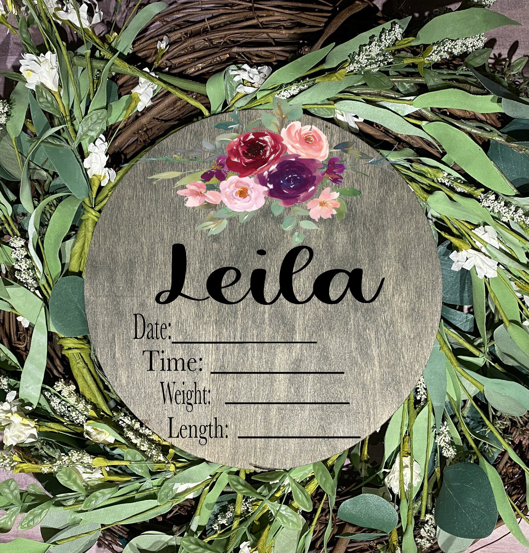 Birth Stats Round Wood Baby Name Sign Wooden Personalized Baby Name ...