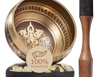 Silent Mind Tibetan Singing Bowl Set - Easy to Use - Sound Bowl with Cushion and Mallet Himalayan Handcrafted Design for Meditation and Yoga