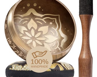 Silent Mind Tibetan Singing Bowl Set - Easy to Use - Sound Bowl with Cushion and Mallet Himalayan Handcrafted Design for Meditation and Yoga